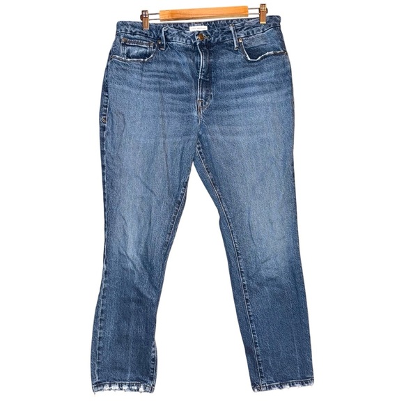 GOOD AMERICAN Good Icon Straight Leg Cropped Denim Jeans Blue Plus Size 14/32 - Picture 1 of 11